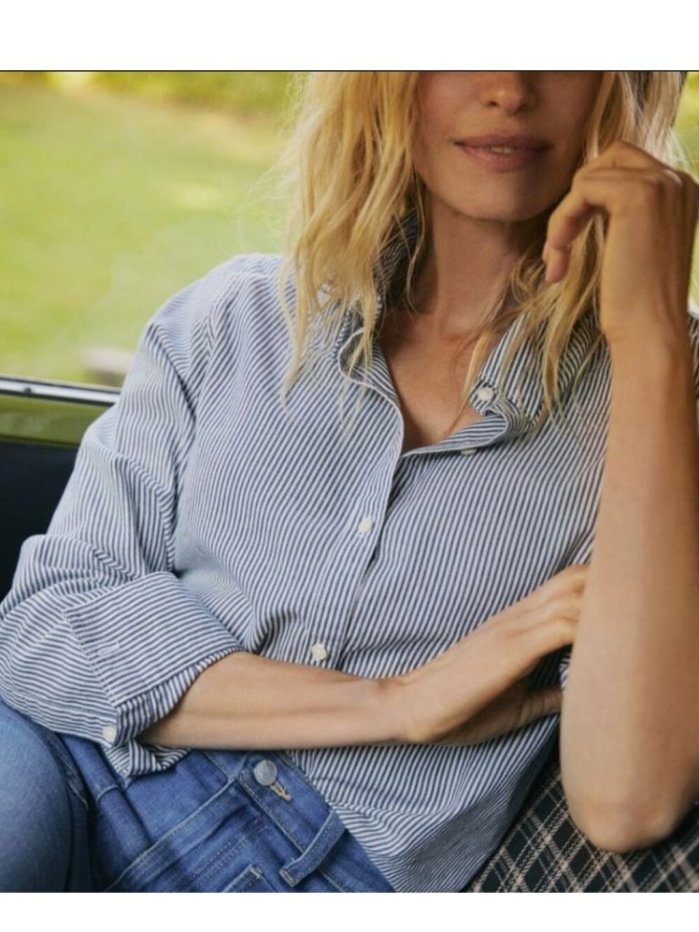 Outerknown 100% Organic Cotton Striped Button Down Shirt Women S Blue White Flaw